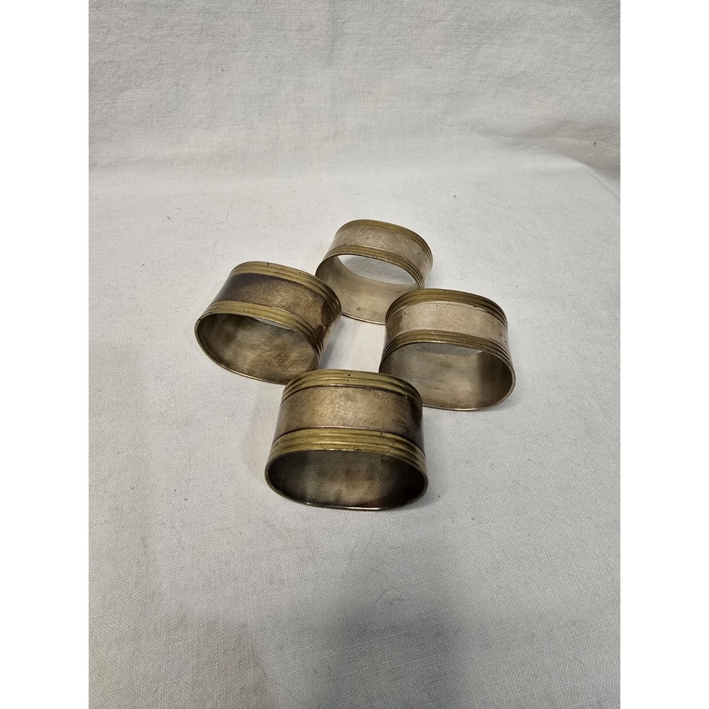 Vintage Mixed Metal Napkin Rings Set of 4‎ Oval Two Tone Silver Brass Patina
